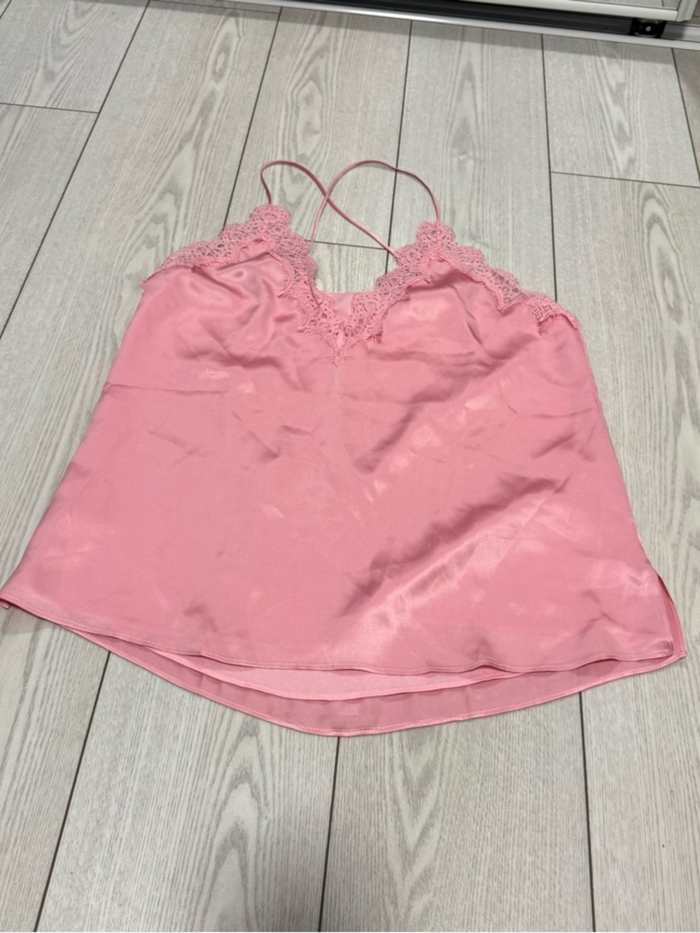 CAMI 100% silk lace tank top medium pink camisole V-neck classic blouse minimal